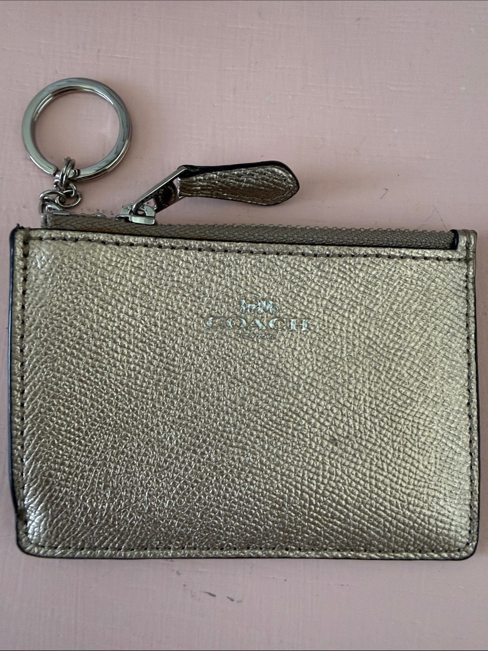 Coach Metallic Gold Card Case with Key Ring